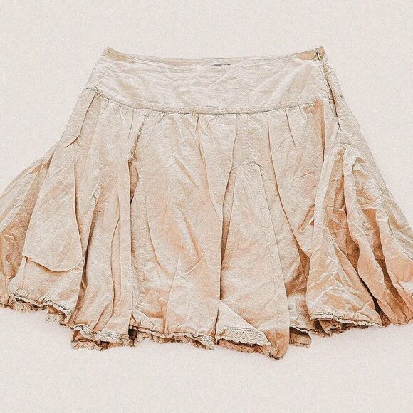 Vintage y2k cotton cream ivory ruffle pleated skirt size large - Picture 2 of 7